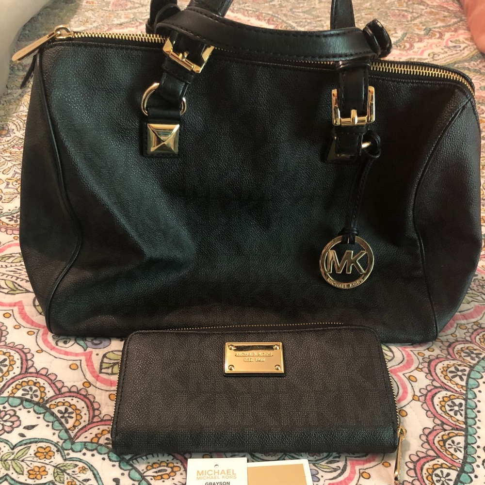 MK lg Greyson Satchel and matching wallet